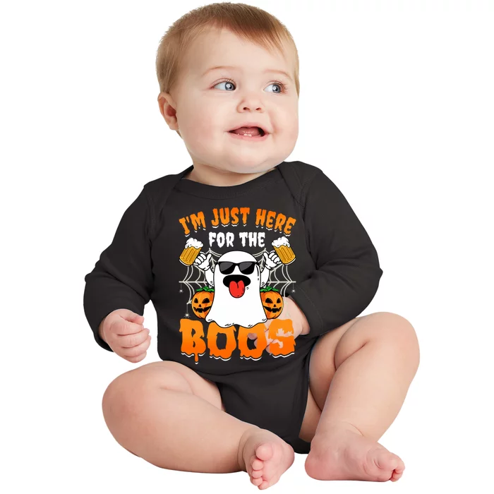 Funny Halloween Ghost Costume IM Just Here For The Boos Baby Long Sleeve Bodysuit