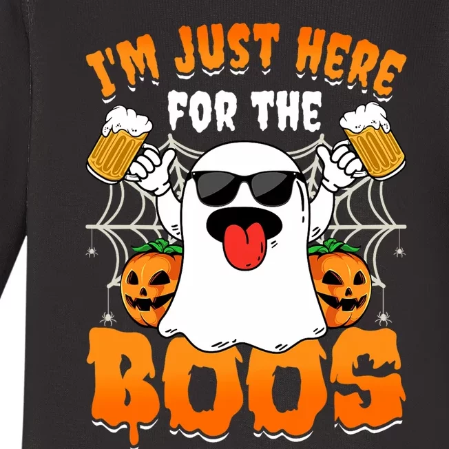 Funny Halloween Ghost Costume IM Just Here For The Boos Baby Long Sleeve Bodysuit