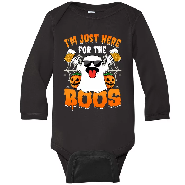 Funny Halloween Ghost Costume IM Just Here For The Boos Baby Long Sleeve Bodysuit