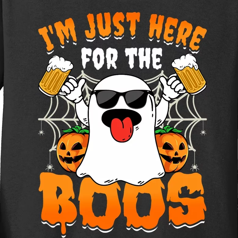 Funny Halloween Ghost Costume IM Just Here For The Boos Kids Long Sleeve Shirt