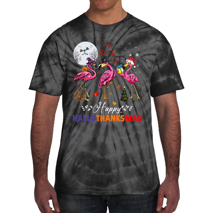 Flamingo Happy HalloThanksmas Funny Halloween Thanksgiving Tie-Dye T-Shirt