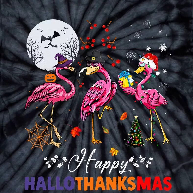 Flamingo Happy HalloThanksmas Funny Halloween Thanksgiving Tie-Dye T-Shirt