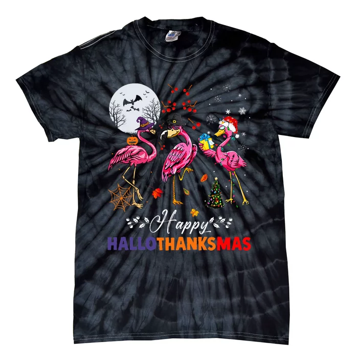 Flamingo Happy HalloThanksmas Funny Halloween Thanksgiving Tie-Dye T-Shirt