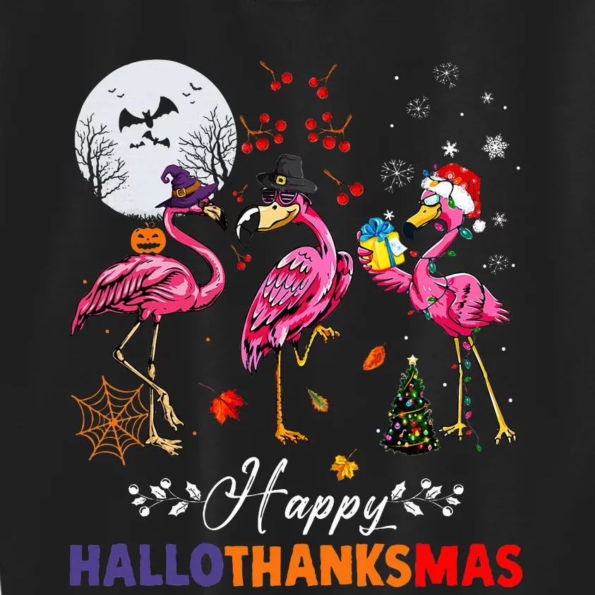 Flamingo Happy HalloThanksmas Funny Halloween Thanksgiving Kids Sweatshirt