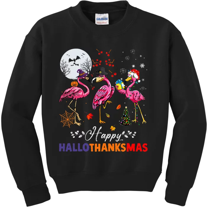 Flamingo Happy HalloThanksmas Funny Halloween Thanksgiving Kids Sweatshirt