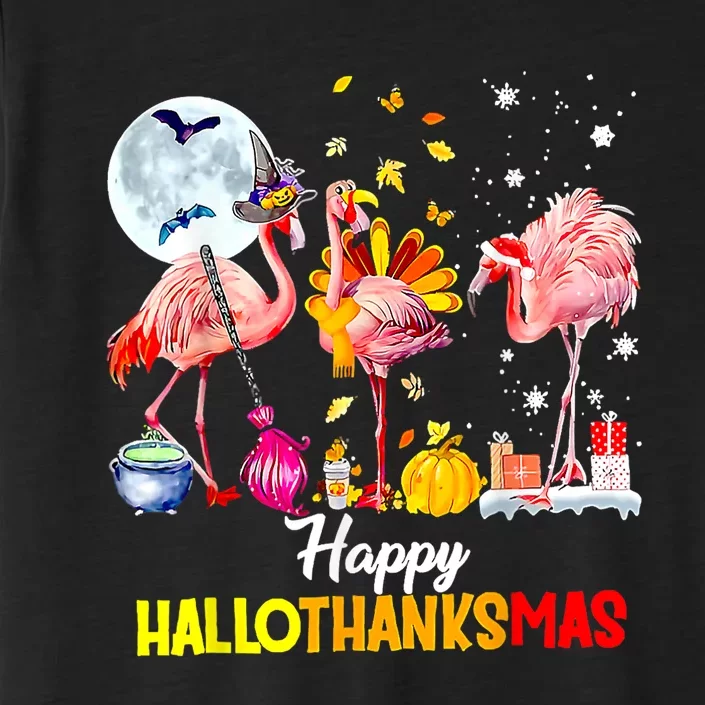 Flamingo Happy HalloThanksmas Funny Halloween Thanksgiving ChromaSoft Performance T-Shirt