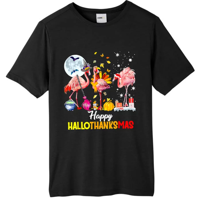 Flamingo Happy HalloThanksmas Funny Halloween Thanksgiving ChromaSoft Performance T-Shirt