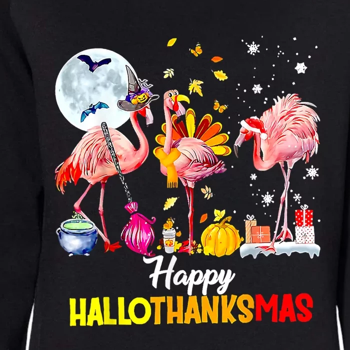 Flamingo Happy HalloThanksmas Funny Halloween Thanksgiving Womens California Wash Sweatshirt