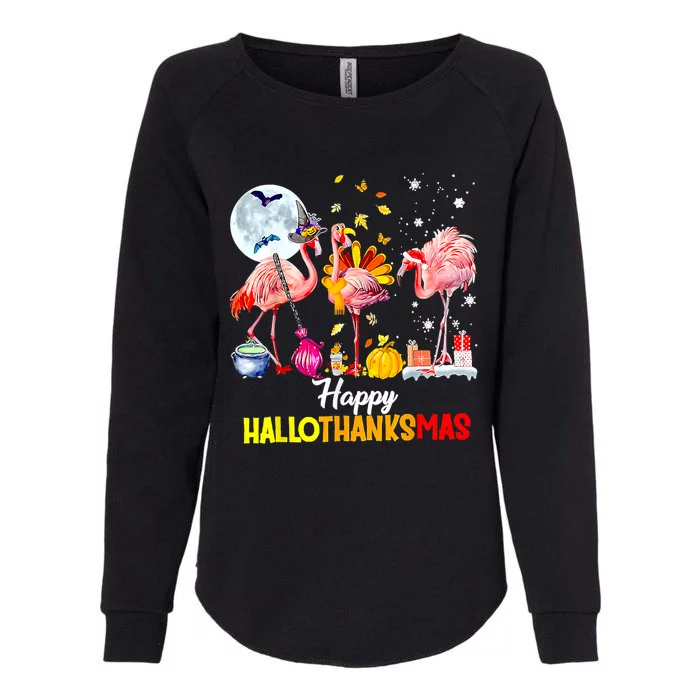 Flamingo Happy HalloThanksmas Funny Halloween Thanksgiving Womens California Wash Sweatshirt