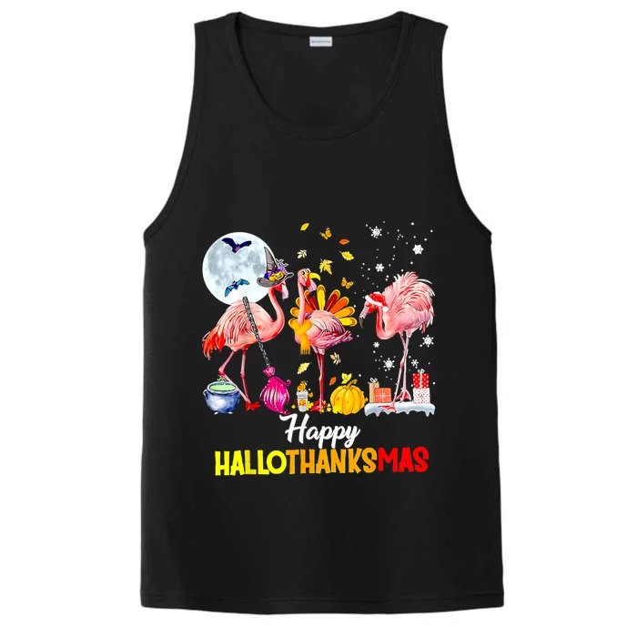 Flamingo Happy HalloThanksmas Funny Halloween Thanksgiving Performance Tank