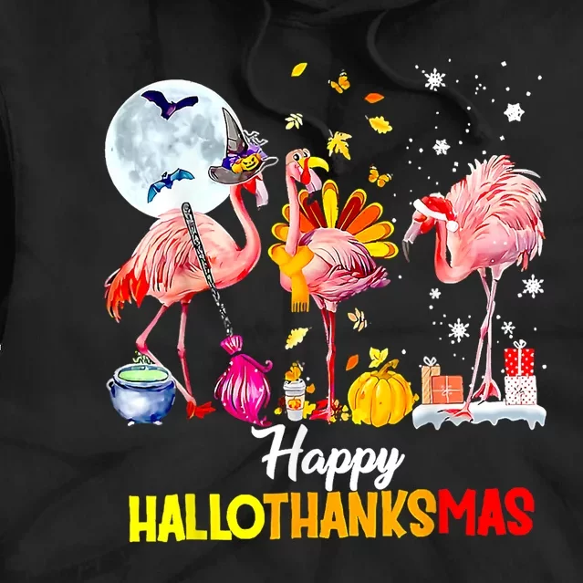 Flamingo Happy HalloThanksmas Funny Halloween Thanksgiving Tie Dye Hoodie