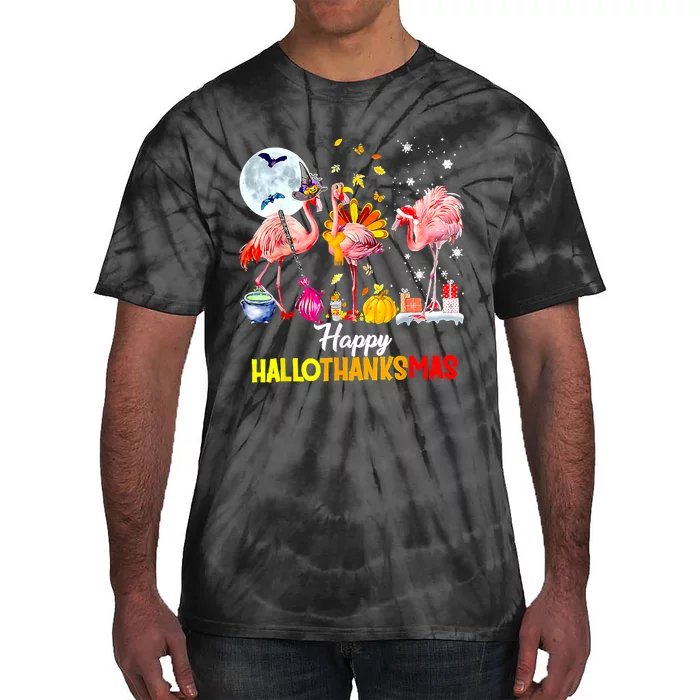 Flamingo Happy HalloThanksmas Funny Halloween Thanksgiving Tie-Dye T-Shirt