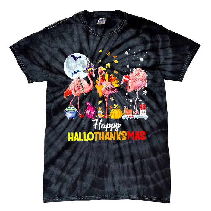 Flamingo Happy HalloThanksmas Funny Halloween Thanksgiving Tie-Dye T-Shirt