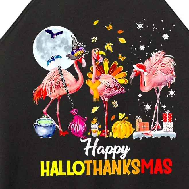 Flamingo Happy HalloThanksmas Funny Halloween Thanksgiving Women’s Perfect Tri Rocker Tank