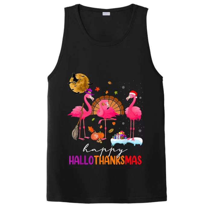 Flamingo Happy HalloThanksmas Funny Halloween Thanksgiving Performance Tank