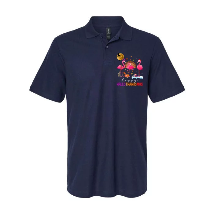 Flamingo Happy HalloThanksmas Funny Halloween Thanksgiving Softstyle Adult Sport Polo