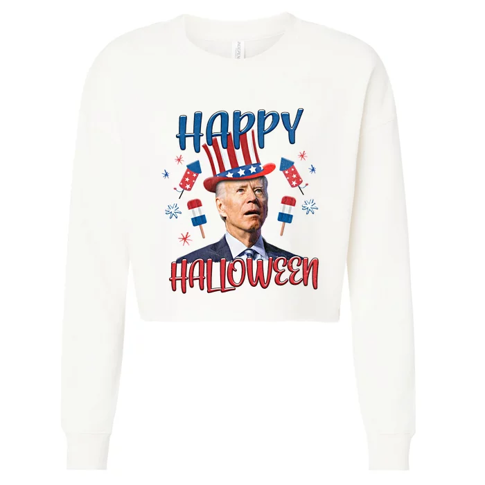 Funny Happy Halloween Biden Fourth Of July Funny 4th Of July Cropped Pullover Crew