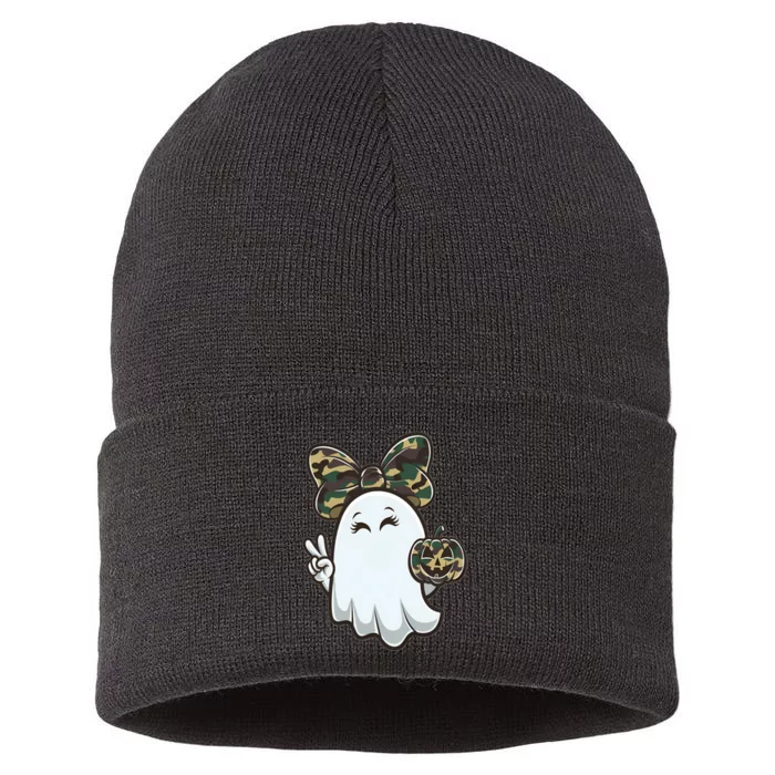 Funny Hello Hunting Season Halloween Camouflage Camo Ghost Sustainable Knit Beanie