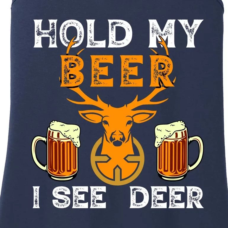 Funny Hunting Hold My Beer I See A Deer Ladies Essential Tank