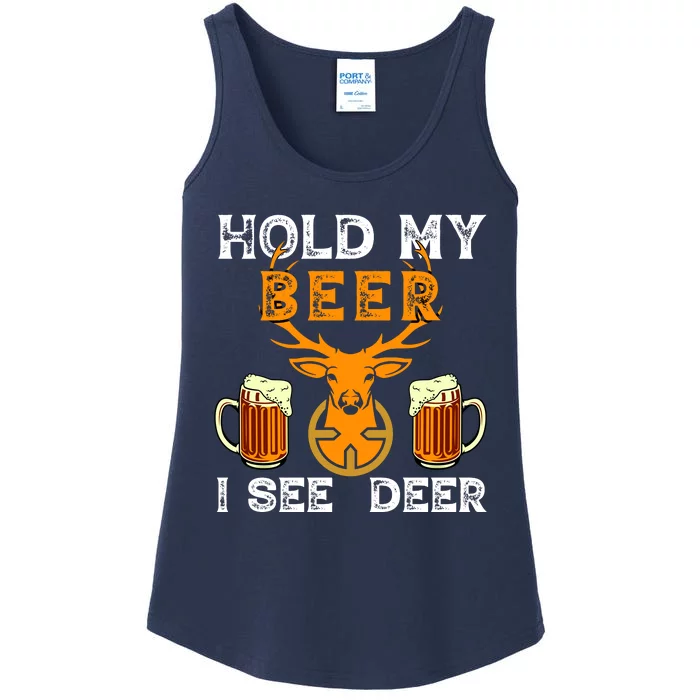 Funny Hunting Hold My Beer I See A Deer Ladies Essential Tank