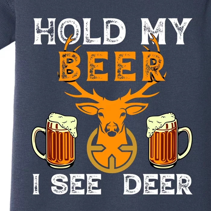 Funny Hunting Hold My Beer I See A Deer Baby Bodysuit