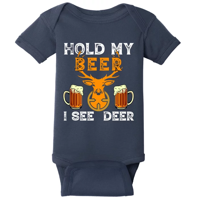 Funny Hunting Hold My Beer I See A Deer Baby Bodysuit