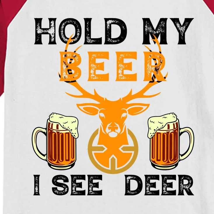 Funny Hunting Hold My Beer I See A Deer Kids Colorblock Raglan Jersey