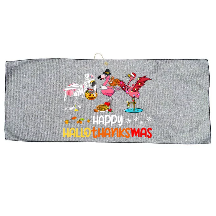 Flamingo Happy Hallothanksmas Halloween Thanksgiving Xmas Large Microfiber Waffle Golf Towel