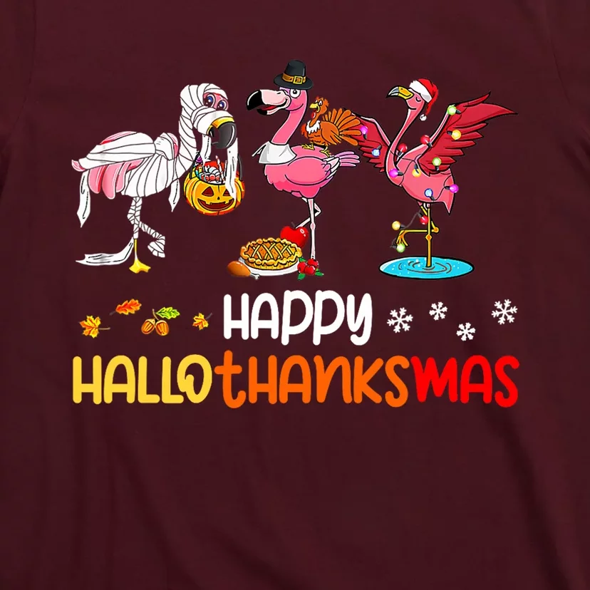 Flamingo Happy Hallothanksmas Halloween Thanksgiving Xmas T-Shirt