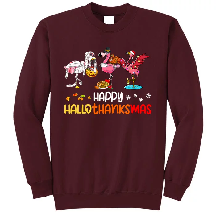 Flamingo Happy Hallothanksmas Halloween Thanksgiving Xmas Tall Sweatshirt