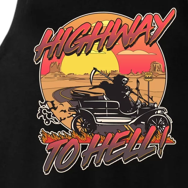 Funny Halloween Highway To Hell Grim Reaper Ladies Tri-Blend Wicking Tank