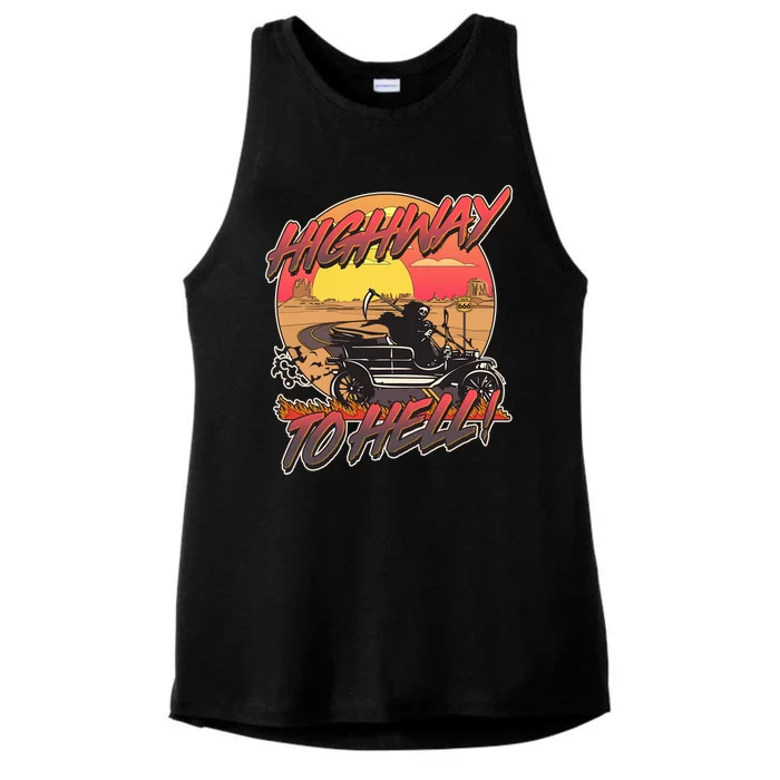 Funny Halloween Highway To Hell Grim Reaper Ladies Tri-Blend Wicking Tank