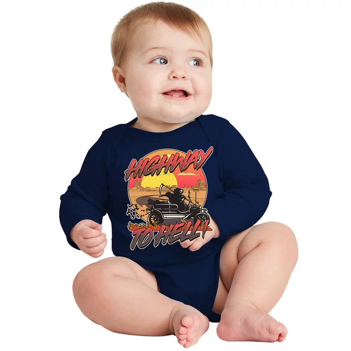 Funny Halloween Highway To Hell Grim Reaper Baby Long Sleeve Bodysuit