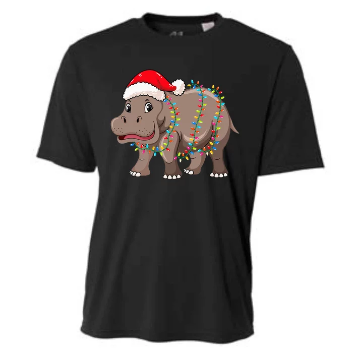 Festive Hippopotamus Hat for Christmas Lovers Cooling Performance Crew T-Shirt