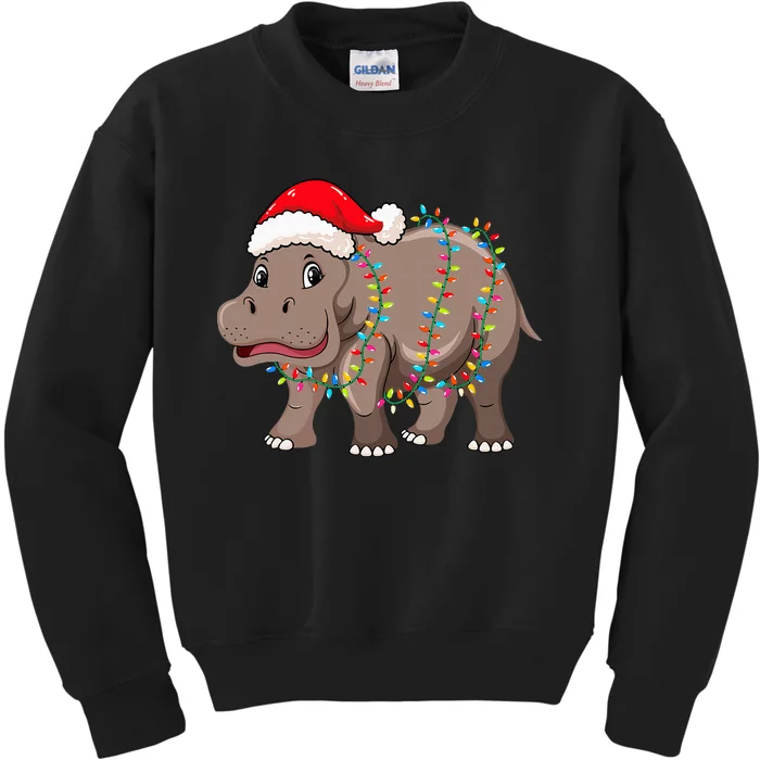 Festive Hippopotamus Hat for Christmas Lovers Kids Sweatshirt