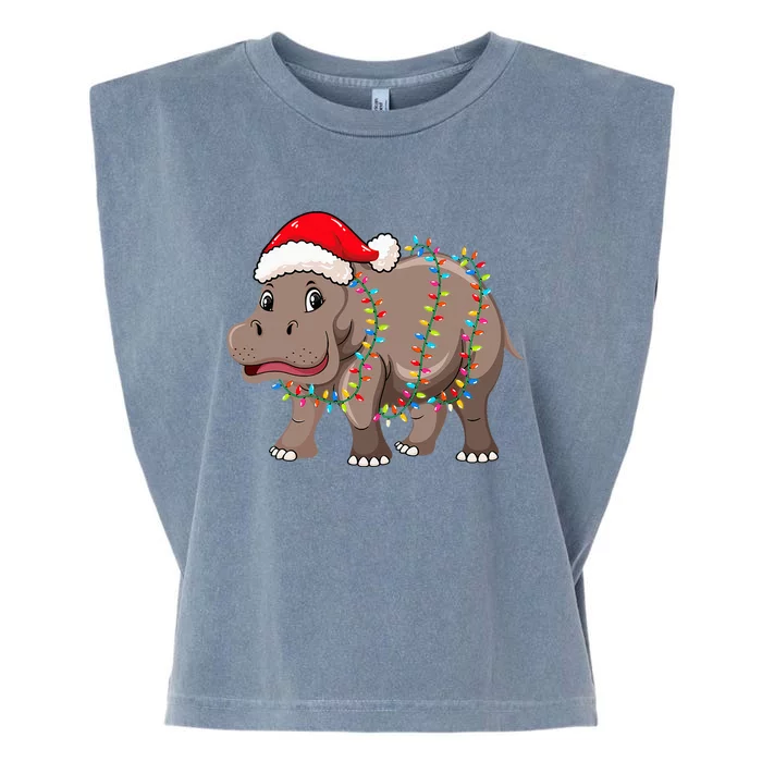 Festive Hippopotamus Hat for Christmas Lovers Garment-Dyed Women's Muscle Tee