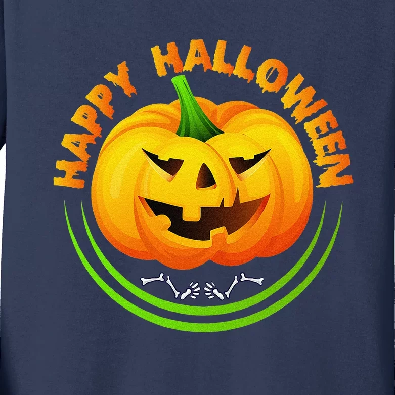 Funny Happy Halloween Scary Spooky Pumpkin Costume Kids Long Sleeve Shirt