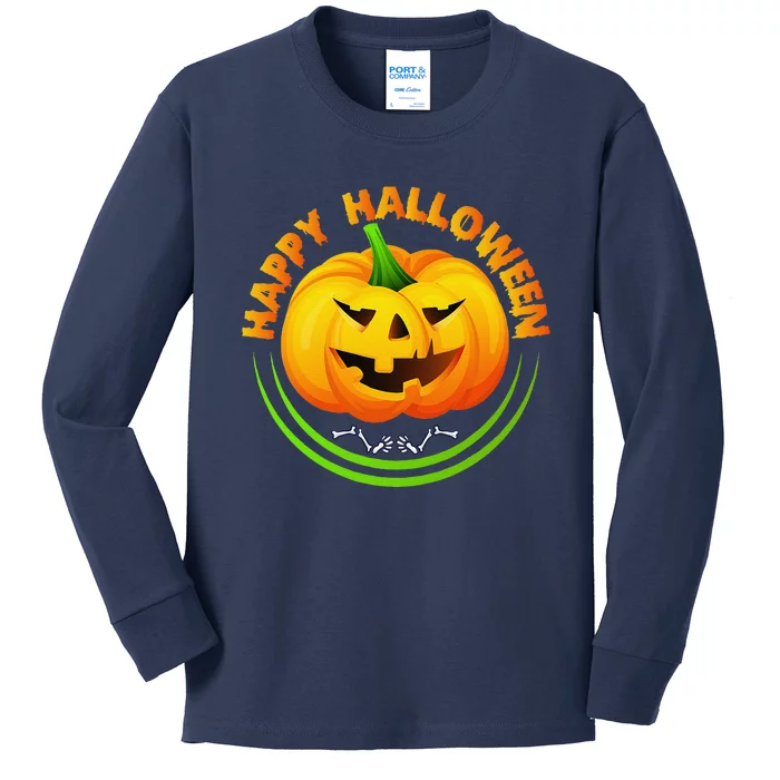 Funny Happy Halloween Scary Spooky Pumpkin Costume Kids Long Sleeve Shirt