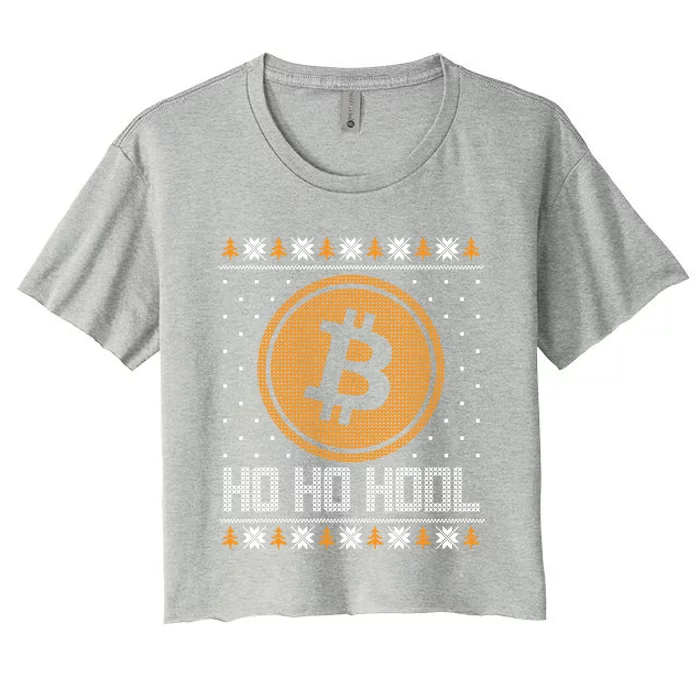 Funny Ho Ho Hodl Bitcoin Christmas Gift Ugly Sweater Party Cute Gift Women's Crop Top Tee