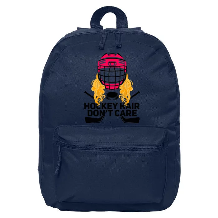 Funny Hockey Hair Don't Care Ice Hockey Girl Player Goalie 16 in Basic Backpack