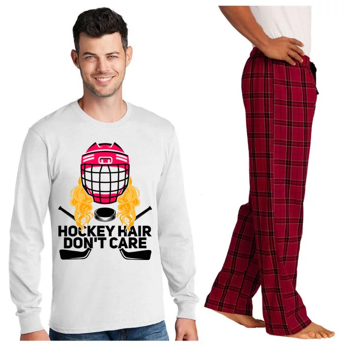 Funny Hockey Hair Don't Care Ice Hockey Girl Player Goalie Long Sleeve Pajama Set