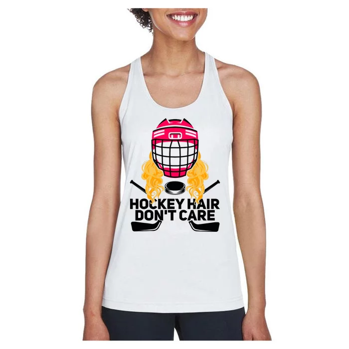 Funny Hockey Hair Don't Care Ice Hockey Girl Player Goalie Women's Racerback Tank