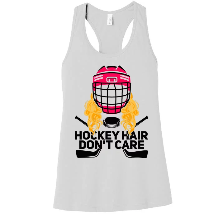 Funny Hockey Hair Don't Care Ice Hockey Girl Player Goalie Women's Racerback Tank