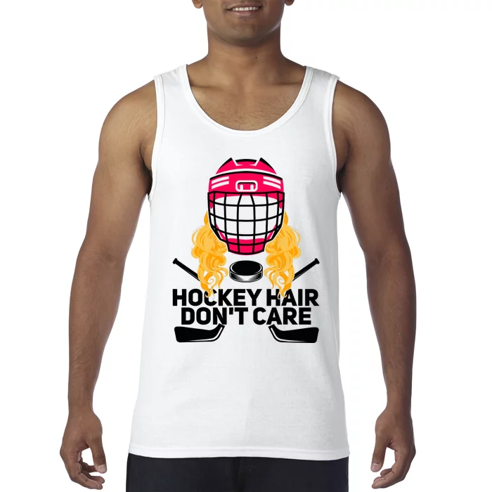 Funny Hockey Hair Don't Care Ice Hockey Girl Player Goalie Tank Top