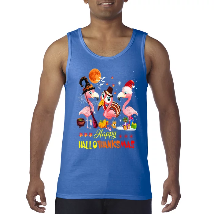 Flamingo Happy HalloThanksMas Halloween Thanksgiving Tank Top