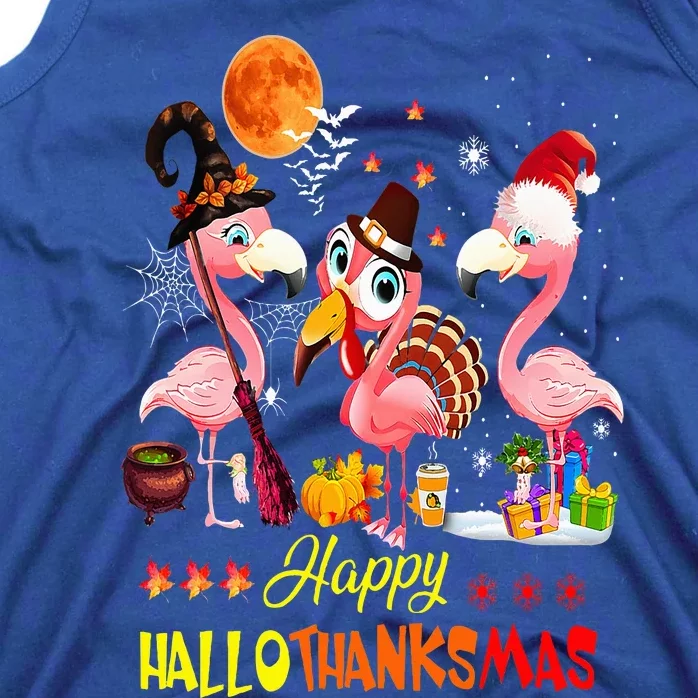 Flamingo Happy HalloThanksMas Halloween Thanksgiving Tank Top