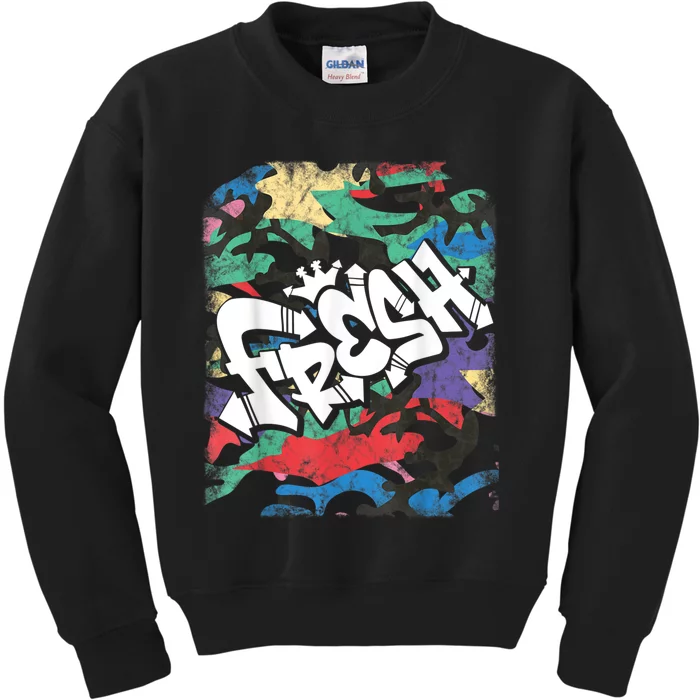 Fresh Hip Hop 80s 90s Old School Camo Rap Urban Slang Kids Sweatshirt