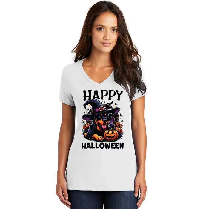 Funny Happy Halloween Rottweiler Lover Rottweiler Halloween Women's V-Neck T-Shirt