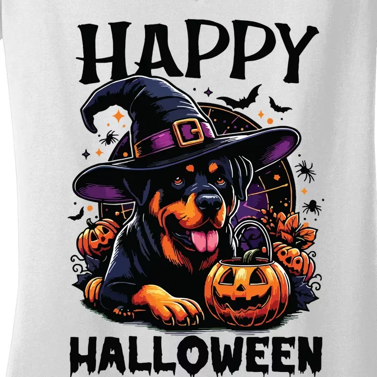 Funny Happy Halloween Rottweiler Lover Rottweiler Halloween Women's V-Neck T-Shirt