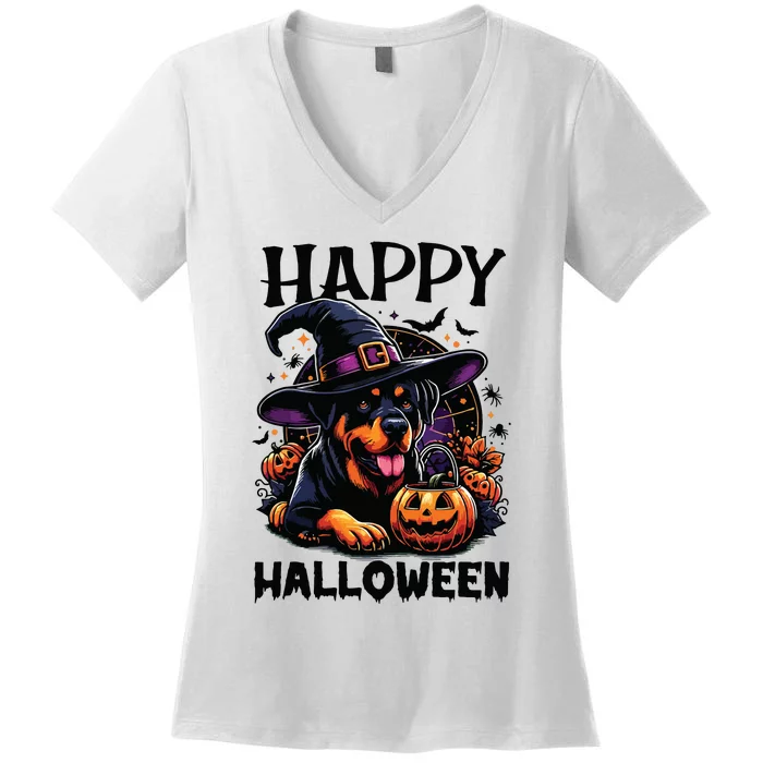 Funny Happy Halloween Rottweiler Lover Rottweiler Halloween Women's V-Neck T-Shirt